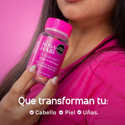 Rosa Hair – Gomitas con Biotina y Colágeno para Cabello, Uñas y Piel